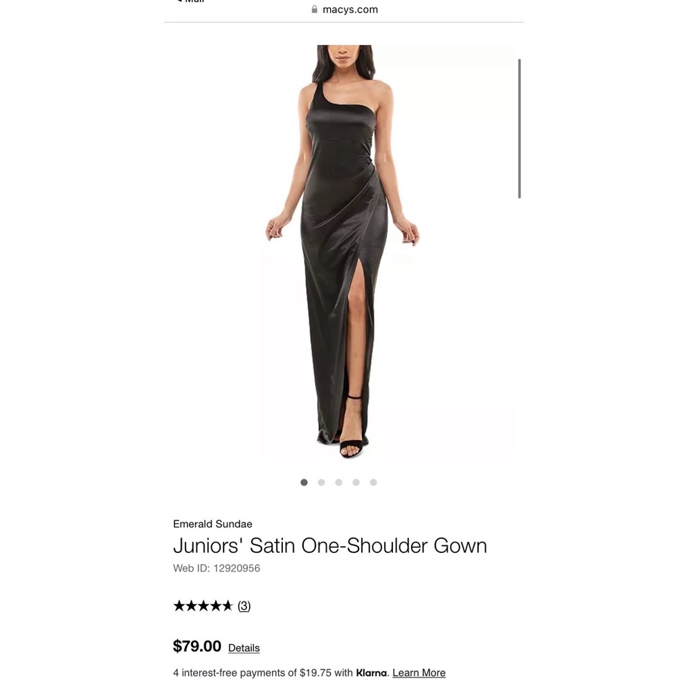 Dark blue satin ruched slit dress from Macy’s
